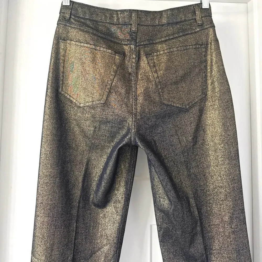 Kate Spade Gold Metallic Straight Leg Denim Pant Size 27